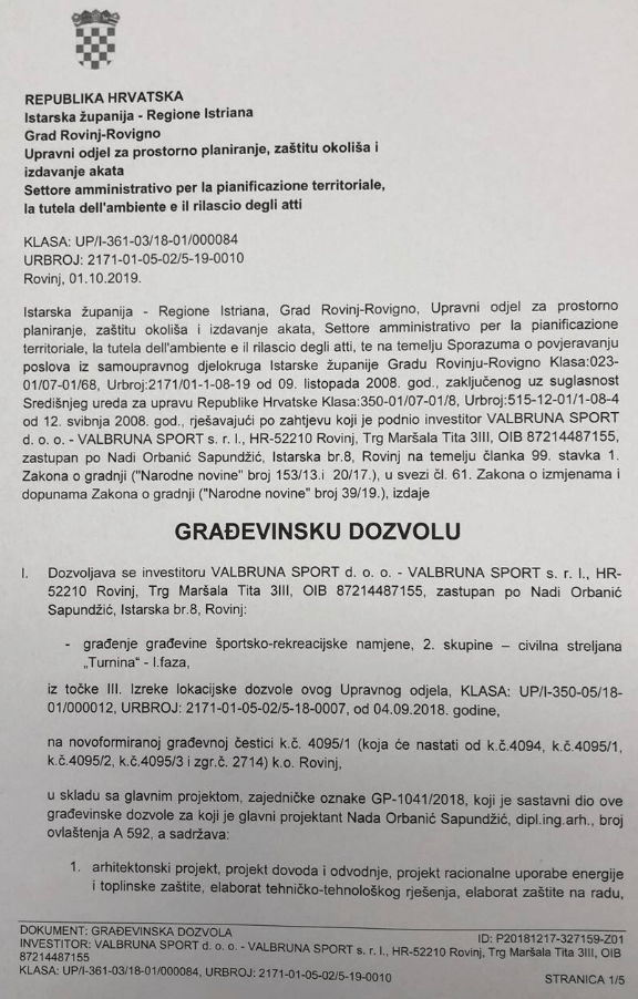 Izdana građevinska dozvola za streljanu turnina rovinj